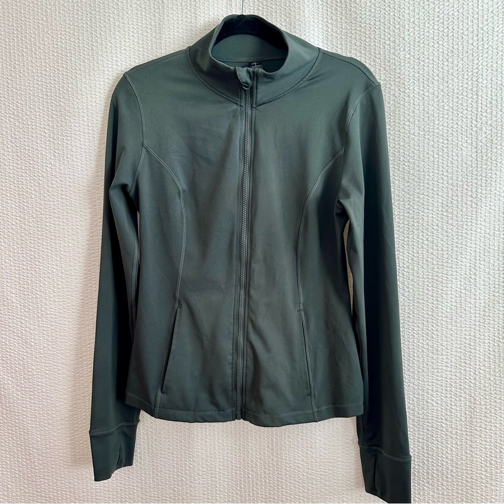 Velocity Green Full Zip Athletic Jacket Running Workout Activewear Ribbed Large